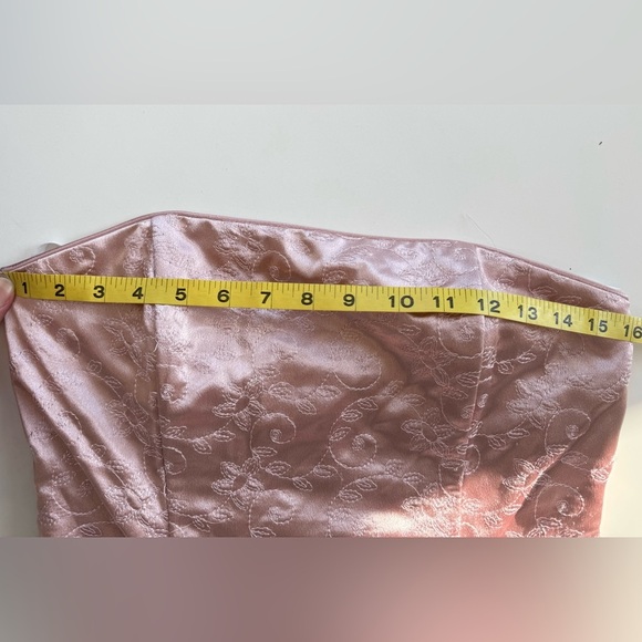 Vtg 90s Y2K Jessica McClintock Pink Floral Embroidered Strapless bow Maxi Dress - Picture 7 of 12